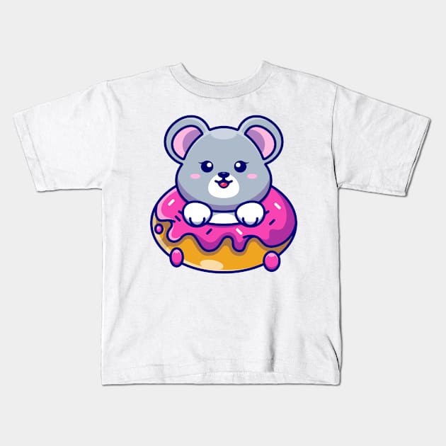 Cute baby mouse with doughnut cartoon Kids T-Shirt by Wawadzgnstuff